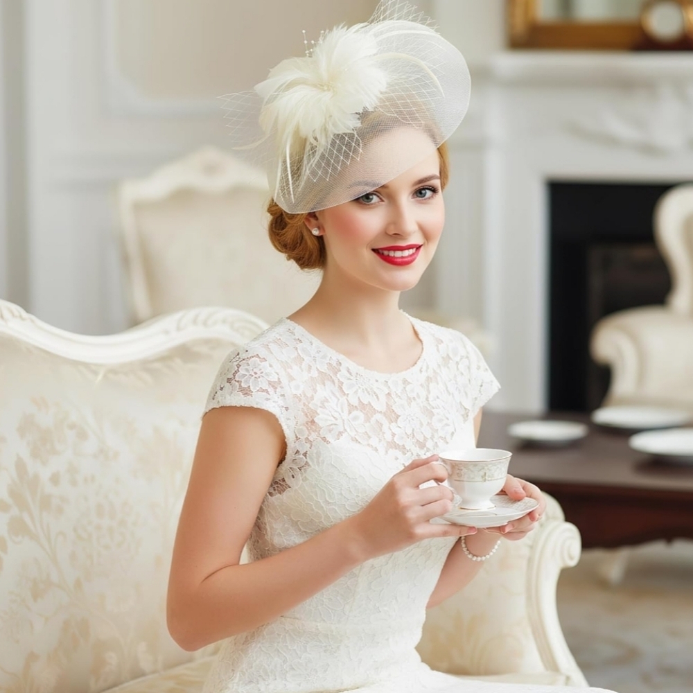 🐎NEW! Elegant Ivory Feather Fascinator Hat - Picture 3 of 4